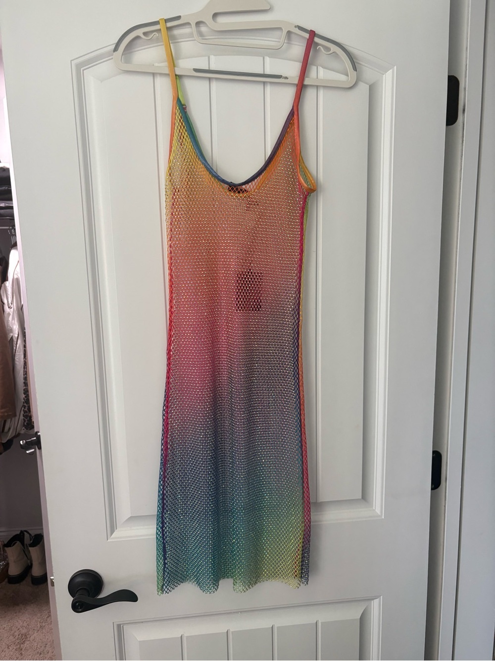 Kurt Geiger Rainbow Mesh Slip Dress — Yellow, Orange, Pink, Blue, Green